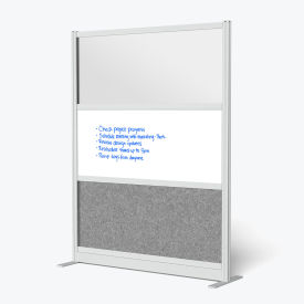 Luxor Modular Wall Room Divider Frosted Window with Whiteboard 53"W x 70"H Starter Silver/Gray 
