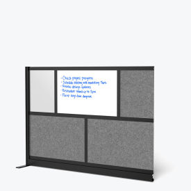 Luxor Modular Wall Room Divider Frosted Acrylic with Whiteboard 53"W x 70"H Add-On Black/Gray 