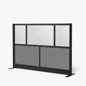 Luxor Modular Wall Room Divider Frosted Window Narrow Panel 70"W x 48"H Starter Black/Gray 