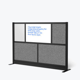 Luxor Modular Wall Room Divider Frosted Acrylic with Whiteboard 70"W x 48"H Starter Black/Gray 