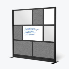 Luxor Modular Wall Room Divider Frosted Acrylic with Whiteboard 70"W x 70"H Starter Black/Gray 