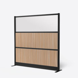 Luxor Modular Room Divider Wall Room Divider Wood Slats & Frosted Acrylic 70"W x 70"H Brown/Black 