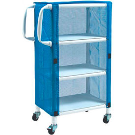 CASCADE HEALTHCARE SOLUTIONS. 8523 Graham-Field 8523 PVC Linen Cart with Blue Mesh Cover, Small 3-Shelf, 33"W x 20"D x 51-1/4"H image.