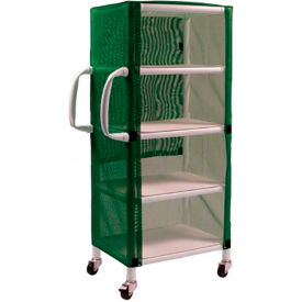 CASCADE HEALTHCARE SOLUTIONS. 8524 Graham-Field 8524 PVC Linen Cart with Green Mesh Cover, Small 4-Shelf, 33"W x 20"D x 65-1/2"H image.