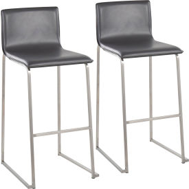 LumiSource® Mara Contemporary Barstool Stainless Steel Faux Leather Gray 2/Pack 