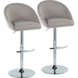 LumiSource® Matisse Contemporary/Glam Adj. Barstool Chrome Metal Fabric Gray2/Pack 