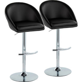 LumiSource® Matisse Contemporary/Glam Adj. Barstool Chrome Metal Faux Leather Black 2/Pack 