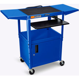 Luxor Corp AVJ42KBCDL-RB Luxor Adjustable-Height Steel AV Cart with Pullout Keyboard Tray, Cabinet, and Drop Leaf, Blue image.