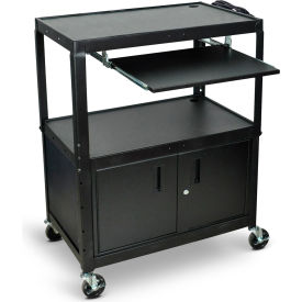 Luxor Corp AVJ42XLKBC Luxor Extra-Large Adj-Height Steel Cart w/Pullout Keyboard Tray & Cabinet, 32"W x 20"D x 24" to 42"H image.