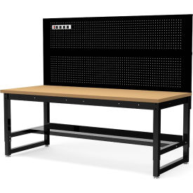 Luxor Industrial Workbench with Pegboard Panel Plywood Square Edge 70-3/4 x 31" Black 