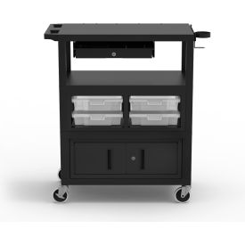 Luxor Corp ECMBSKBC-B Luxor Deluxe Teaching Cart w/ Locking Cabinet, 400 lbs Capacity, Black image.