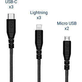 Luxor KwikBoost® Cable Bundle 3 Lightning 2 Micro-USB 3 USB-C 