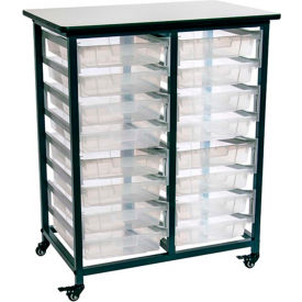Luxor Corp MBS-DR-16S-CL Luxor Mobile Bin Storage Unit, Double Row with 16 Small Clear Bins, Plastic, 20 Lbs Bin Capacity image.