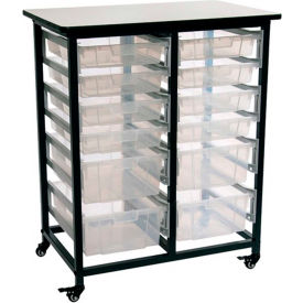 Luxor Mobile Bin Storage Unit, Double Row with 4 Large & 8 Small Clear Bins, 20 Lbs Bin Capacity