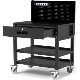 Luxor Mobile Adjustable Height Workstation with Pegboard Panel 40" x 25" Steel Square Edge 