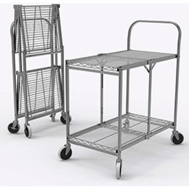 Luxor Corp WSCC-2 Luxor Collapsible Wire Cart w/2 Shelves, 200 lb. Capacity, 33"L x 19"W x 39"H, Silver image.