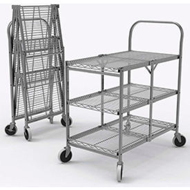 Luxor Corp WSCC-3 Luxor Collapsible Wire Cart w/3 Shelves, 200 lb. Capacity, 33"L x 19"W x 39"H, Silver image.