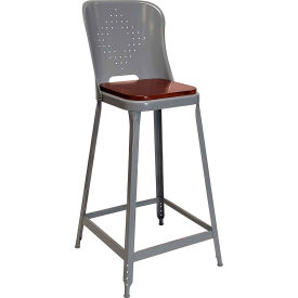Lyon® 1901 24" High Metal Counter Stool with Back & Wood Seat Dove Gray Powder Coat 