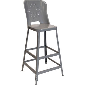 Lyon® 1901 30" High Metal Bar Stool with Back Dove Gray Powder Coat 