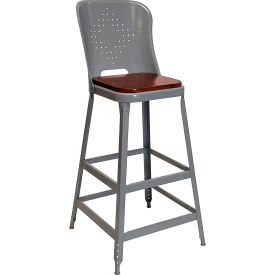 Lyon® 1901 30" High Metal Bar Stool with Back & Wood Seat Dove Gray Powder Coat 