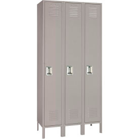 Standard 1-Tier Locker, 45"W x 18"D x 78"H, 3 Wide, Steel, Dove Gray, Assembled view 2