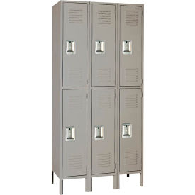 2-Tier Standard Metal Locker, 36"W x 12"D x 66"H, 3 Wide, Gray, Assembled view 2