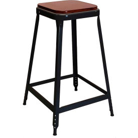 Lyon® 1901 24" High Metal Counter Stool with Wood Seat Vulcan Black Powder Coat 