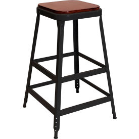 Lyon® 1901 30" High Metal Bar Stool with Wood Seat Vulcan Black Powder Coat 