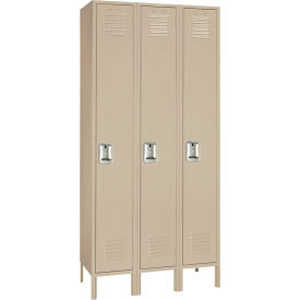 Standard 1-Tier Locker, 45"W x 18"D x 78"H, 3 Wide, Steel, Putty, Assembled view 2