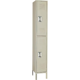 Lyon Workspace Products PP5202I Lyon® 2-Tier 2 Door Locker, Recessed Handle, 12"W x 12"D x 78"H, Putty, Unassembled image.