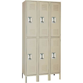 Lyon® Standard 2-Tier Locker 45"W x 15"D x 78"H 3 Wide Steel Putty Assembled 