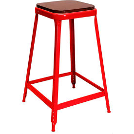 Lyon® 1901 24" High Metal Counter Stool with Wood Seat Roaring Red Powder Coat 