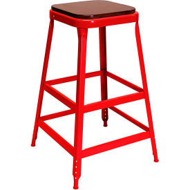 Lyon® 1901 30" High Metal Bar Stool with Wood Seat Roaring Red Powder Coat 