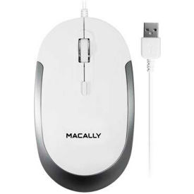 Securityman DYNAMOUSE Macally USB Wired Optical Quiet Click Mouse for Mac & PC, White & Aluminum image.
