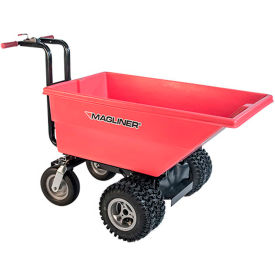 Magline Inc. MHCSDA Magliner Polyethylene Dual Motorized Hopper Cart 6 Cubic Foot Capacity, Red image.