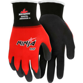 MCR Safety Ninja BNF Gloves, 18 Gauge Nylon Shell, Nitrile Coated Palm/Fingertips, Red/Black, M