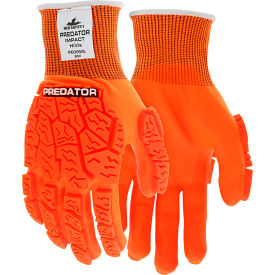 MCR Safety PD3950L MCR Safety Predator Gloves, Impact 2, 15 Gauge Hi-Vis, BNF Palm Coated, Orange, L image.