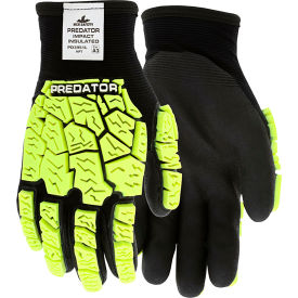MCR Safety PD3951L MCR Safety Predator Gloves, Impact 2, Insulated, 15 Gauge Hi-Vis, HPT Palm Coated, Yellow/Black, L image.