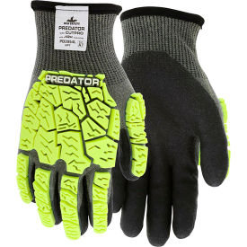 MCR Safety PD3954M MCR Safety Predator Gloves, Impact 2, CutPro, ARX Aramid Shell, HPT Palm Coated, Yellow/Gray, M image.