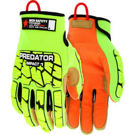 MCR Safety PD4900L MCR Safety Predator Gloves, Impact 1, Hi-Vis, CutPro, Maxgrid, Lime/Orange, L image.