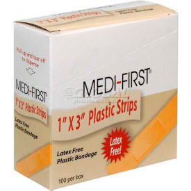 Medique Products 60033 Plastic Strip Bandage, 1" x 3" Strip, 100/Box image.