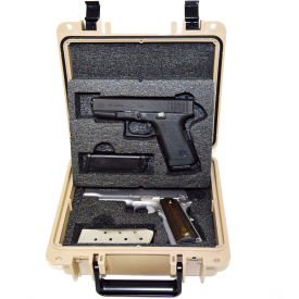 Quick Fire Cases QF340TN Quick Fire Multifit™ Dual Pistol Case QF340TN Watertight, 10-11/16"x9-3/4"x4-13/16" Tan image.
