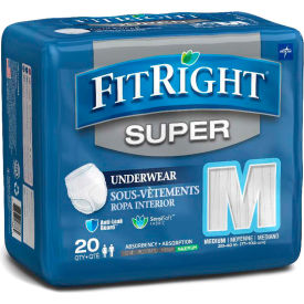 Medline Industries, Inc FIT33005AZ Medline® FitRight Super Protective Underwear, Size M, Waist Size 28"-40", 20/Bag image.