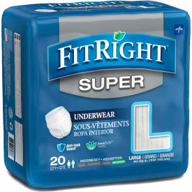 Medline Industries, Inc FIT33505AZ Medline® FitRight Super Protective Underwear, Size L, Waist Size 40"-56", 20/Bag image.