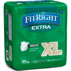 Medline Industries, Inc FITEXTRAXLGZ Medline® FitRight Extra Adult Disposable Briefs, Size XL, Waist Size 57"-66", 20/Bag image.