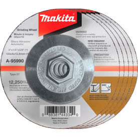 Makita Usa A-95990-25 Makita® Hubbed INOX Grinding Wheel, 36 Grit, Type 27, 5"Dia x 1/4"T x 5/8-11" Ctr HoleDia-25/Pk image.