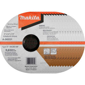 Makita Usa A-96051-10 Makita® INOX Grinding Wheel, 36 Grit, Type 27, 9" Dia x 1/4"T x 7/8" Cntr Hole Dia, 10/Pk image.