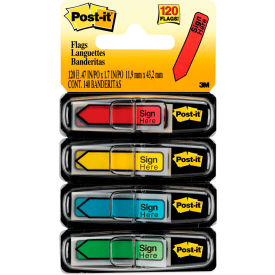 Post-it® Message Flags "Sign Here" 1/2" Wide Assorted 30 Flags/Dispenser 4 Dispensers/Pack