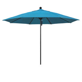 California Umbrella Venture 11 Patio Umbrella Black Pole Olefin Frost Blue Fabric 