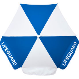 California Umbrella Lifeguard 6 Market Umbrella Silver Pole Olefin White/Blue Alternating Panels 